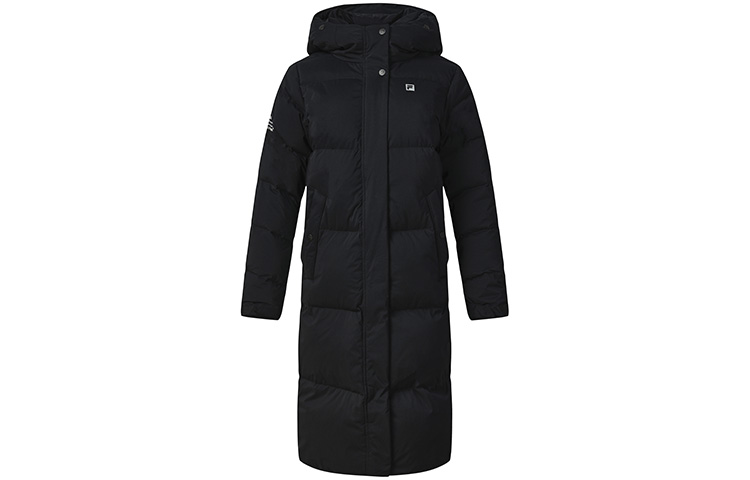 Order (Women) FILA Athletics  Long Down Jacket Hooded Solid Black Warm Coat. A11W242908F-BK