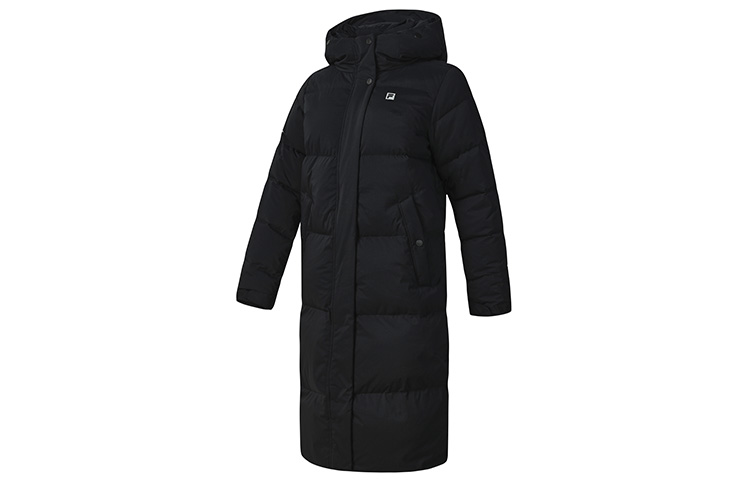 Shop (Women) FILA Athletics  Long Down Jacket Hooded Solid Black Warm Coat. A11W242908F-BK