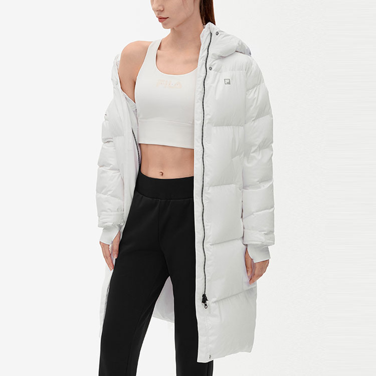 Sizing (Women) FILA Athletics  Long Hooded Down Jacket Winter Jade White. A11W242908F-WT