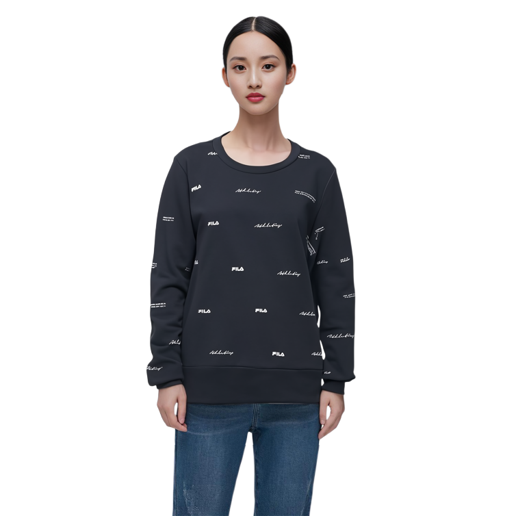 Sizing (W) FILA 運動簡約Logo針織套頭衫 全印圖案長袖上衣 A11W231202F-ZA