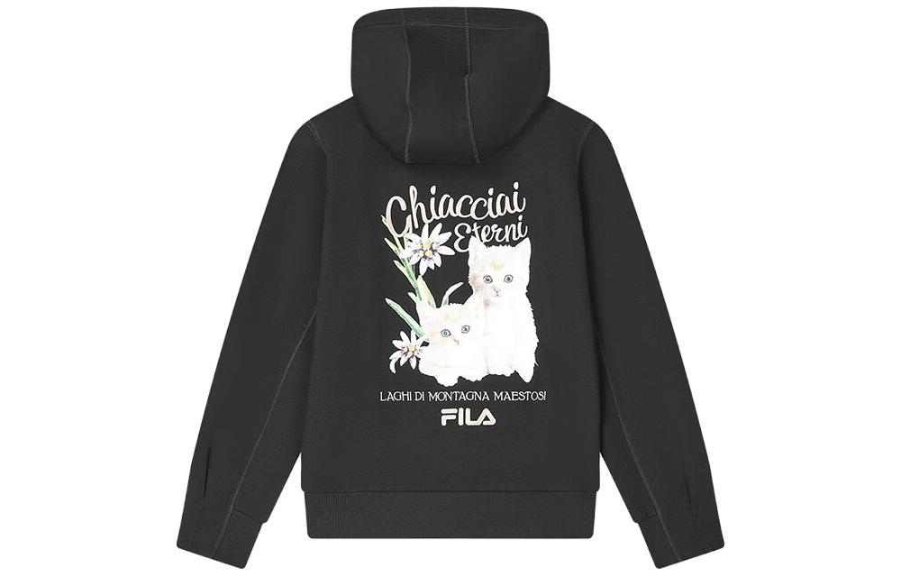 (Women) FILA Black Hoodie with Cat Letter Print Casual Knit Design F11W348209F-BK