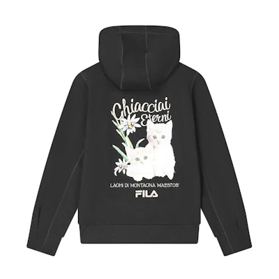 (Women) FILA Black Hoodie with Cat Letter Print Casual Knit Design F11W348209F-BK