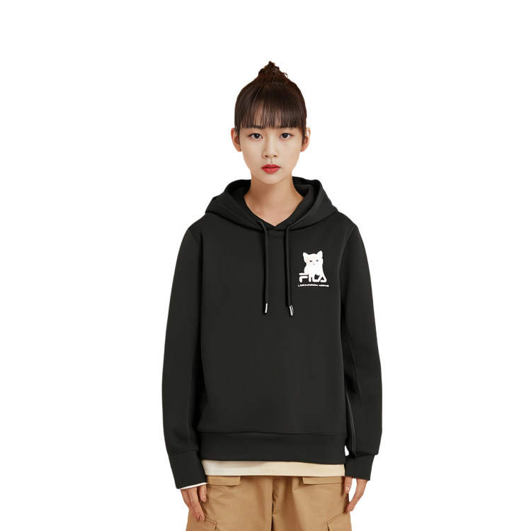 Shop (W) FILA 黑色連帽衫 貓字母印花 休閒針織設計 F11W348209F-BK