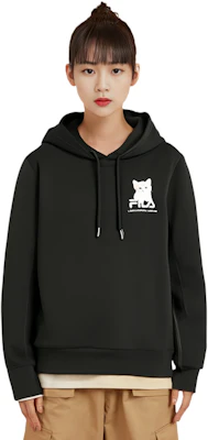 (W) FILA 黑色連帽衫 貓字母印花 休閒針織設計 F11W348209F-BK Shop (W) FILA 黑色連帽衫 貓字母印花 休閒針織設計 F11W348209F-BK