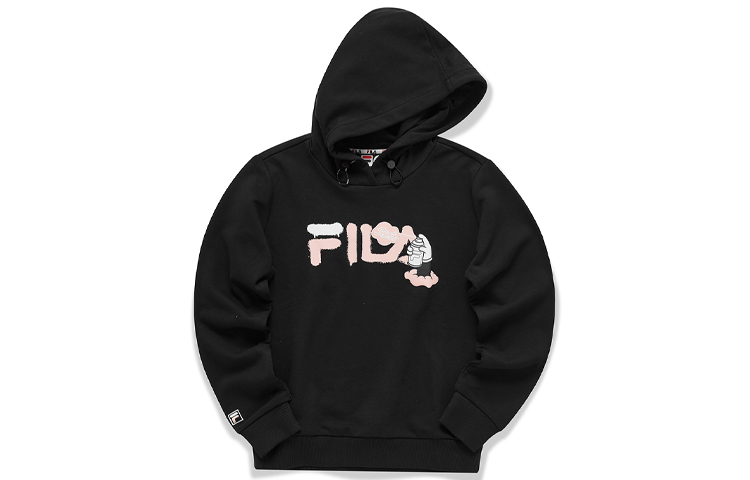 (Women) FILA Black Logo Print Casual Pullover Hoodie T11W113205F-BK