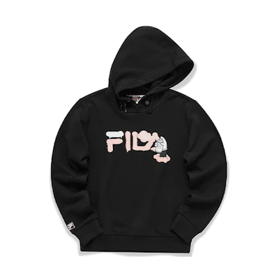 (Women) FILA Black Logo Print Casual Pullover Hoodie T11W113205F-BK