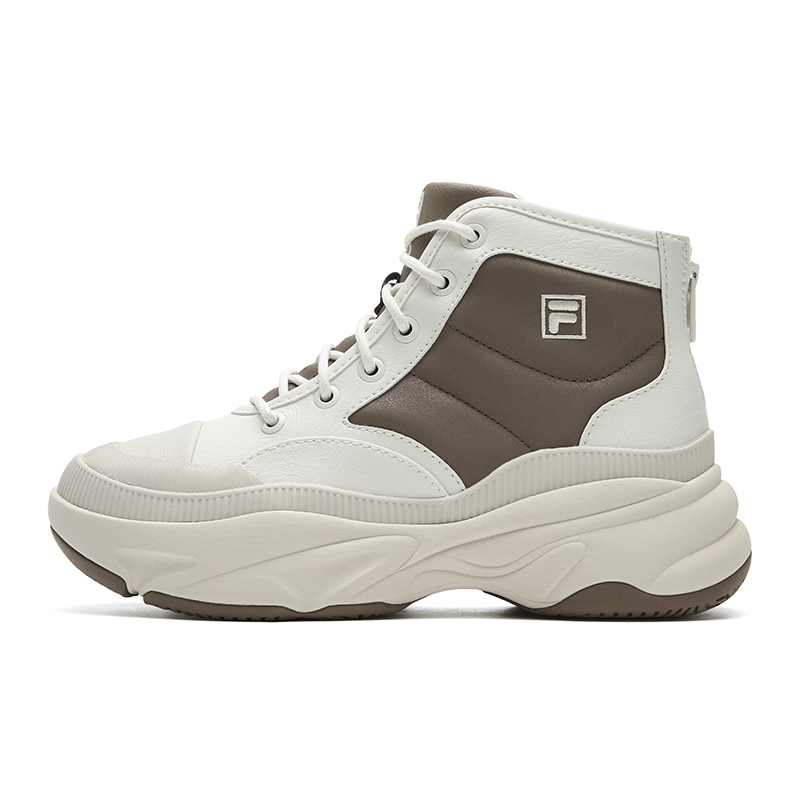 (Women) FILA Bread Mid Pineapple Shoes Brown White Stylish Casual Sneakers. F12W541120FCG