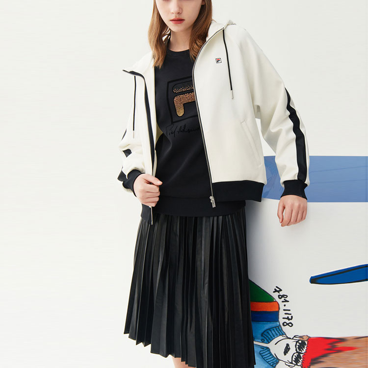 (Women) FILA Casual Knit Hoodie Jacket Cloud Mushroom White F11W118503FWT 圖 4