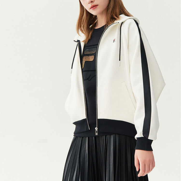 (Women) FILA Casual Knit Hoodie Jacket Cloud Mushroom White F11W118503FWT 圖 5