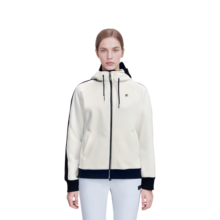 (Women) FILA Casual Knit Hoodie Jacket Cloud Mushroom White F11W118503FWT 圖 6