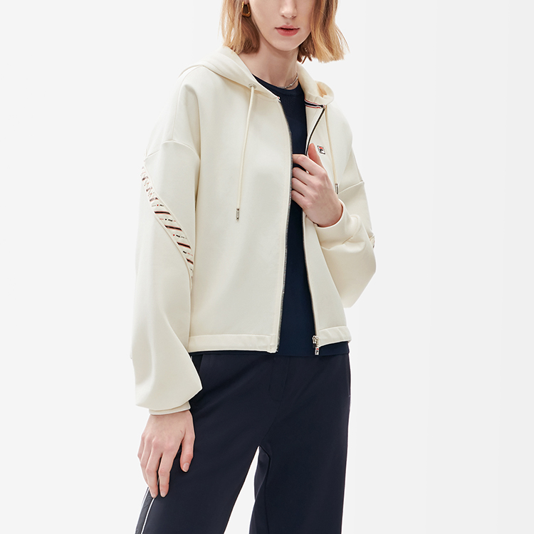 (Women) FILA Casual Knit Loose Fit Hoodie Jacket Steam White F11W211504FIV 圖 5