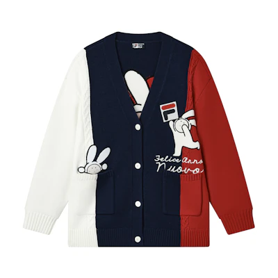 (Women) FILA CNY Bunny Collection Graphic V-Neck Knit Sweater Women’s Smoky Blue. F11W319407F-DB
