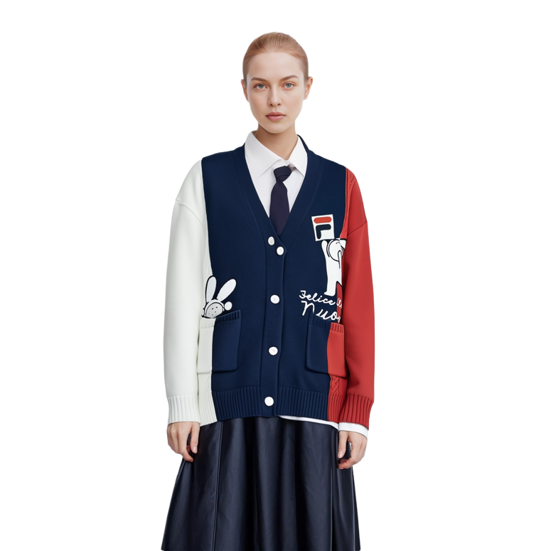 Shop (W) FILA CNY バニーコレクション Vネックニットセーター ウィメンズ スモーキーブルー. F11W319407F-DB