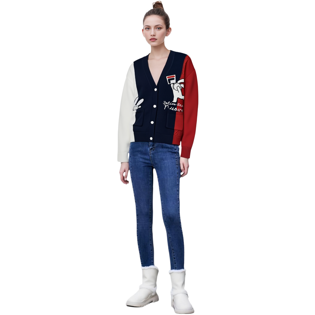 Purchase (W) FILA CNY バニーコレクション Vネックニットセーター ウィメンズ スモーキーブルー. F11W319407F-DB