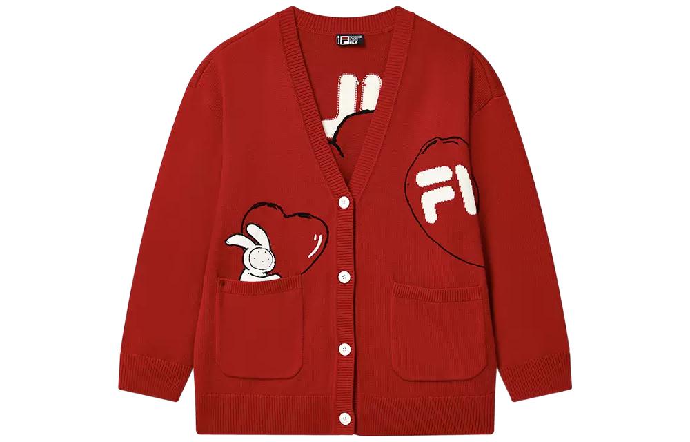 (Women) FILA CNY Notable Rabbit Knit V-Neck Cardigan  Legendary Red. F11W319405F-RD