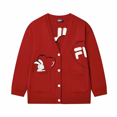 (Women) FILA CNY Notable Rabbit Knit V-Neck Cardigan Legendary Red. F11W319405F-RD