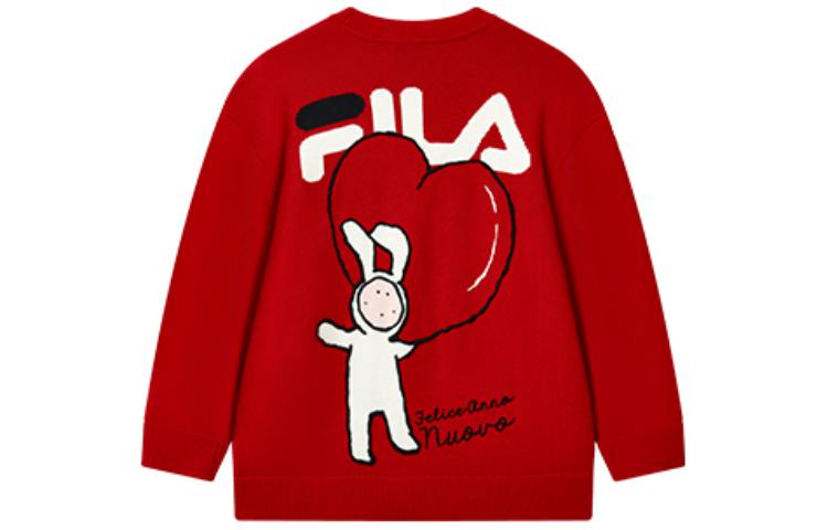 Lookbook (W) FILA CNY Notable Rabbit Knit V-Neck Cardigan Merah Legendaris. F11W319405F-RD