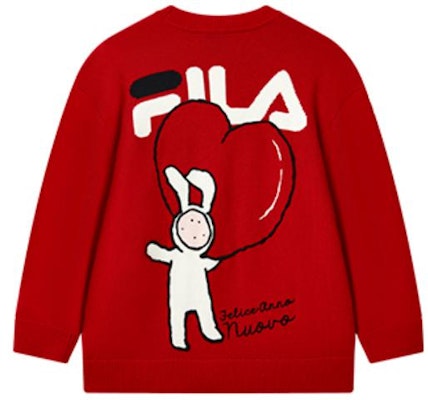 (W) FILA CNY Notable Rabbit Knit V-Neck Cardigan Merah Legendaris. F11W319405F-RD Lookbook (W) FILA CNY Notable Rabbit Knit V-Neck Cardigan Merah Legendaris. F11W319405F-RD