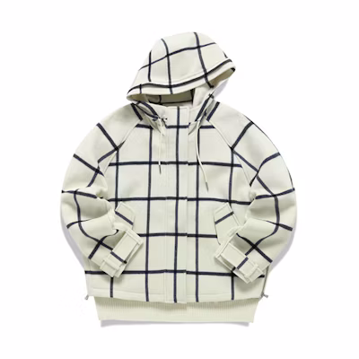 (Women) FILA Color-Block Plaid Hooded Jacket Milk White. F11W144708F-IV