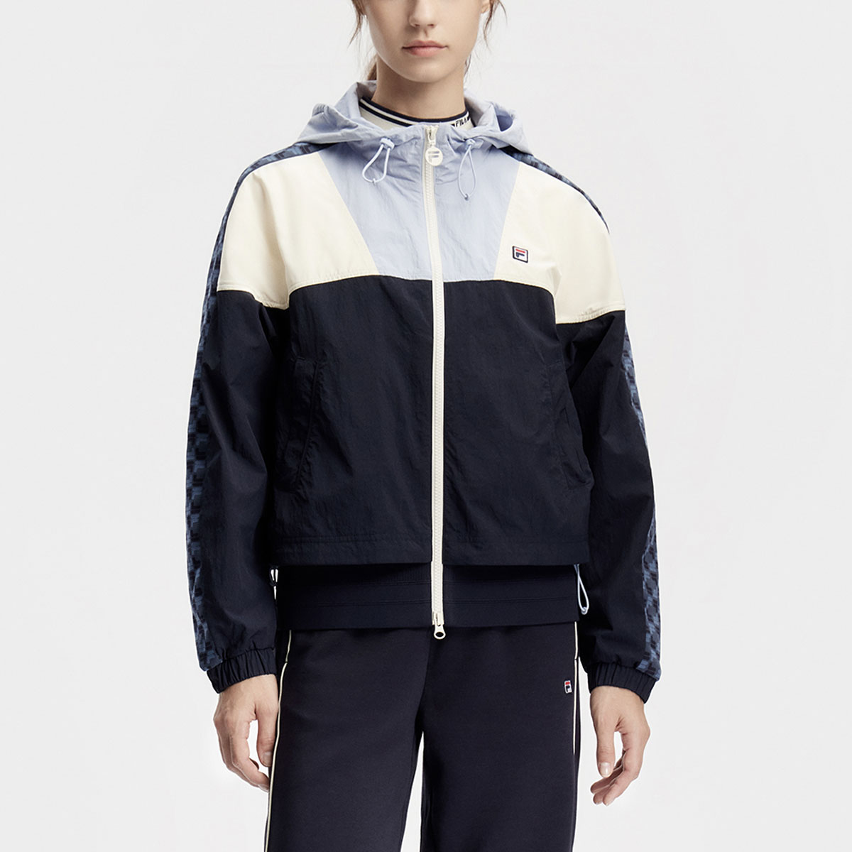 (Women) FILA Colorblock Hooded Tennis Knit Jacket Royal Blue A11W413702FNV 圖 4