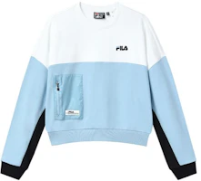 (Women) FILA Colorblock Logo Crewneck Pullover Sweatshirt Pink Blue F11W149210FLB (Women) FILA Colorblock Logo Crewneck Pullover Sweatshirt Pink Blue F11W149210FLB