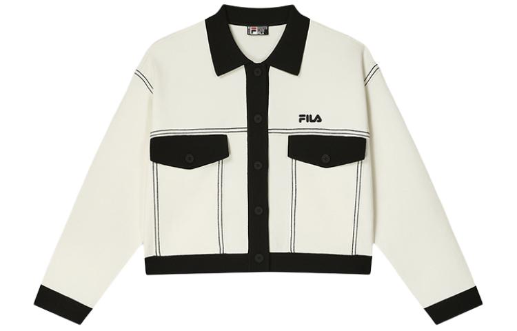 (Women) FILA Contrast Collar Knit Casual Jacket - White Jade Rabbit F11W418406F-IV