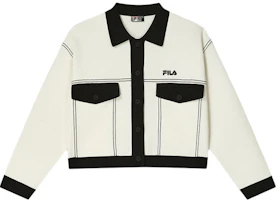 (Women) FILA Contrast Collar Knit Casual Jacket - White Jade Rabbit F11W418406F-IV (Women) FILA Contrast Collar Knit Casual Jacket - White Jade Rabbit F11W418406F-IV