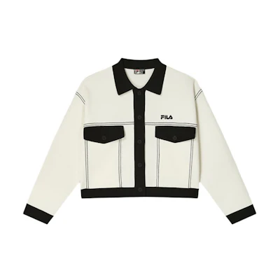 (Women) FILA Contrast Collar Knit Casual Jacket - White Jade Rabbit F11W418406F-IV