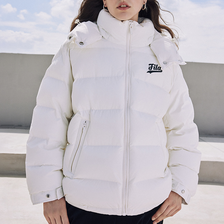 Lookbook (Women) FILA CULTURE Series  Letter Print Casual Down Jacket - White. T11W342903A-WT
