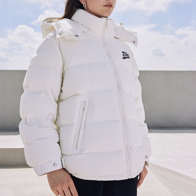 (Women) FILA CULTURE Series Letter Print Casual Down Jacket - White. T11W342903A-WT Shop (Women) FILA CULTURE Series Letter Print Casual Down Jacket - White. T11W342903A-WT