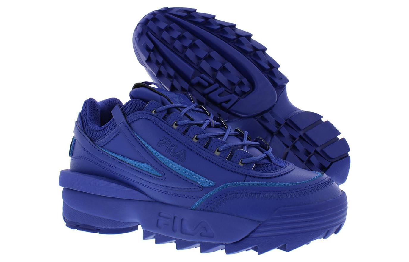 Shop FILA斐樂 Disruptor 圓頭繫帶 減震耐磨 低筒 跑步鞋 女款 藍色