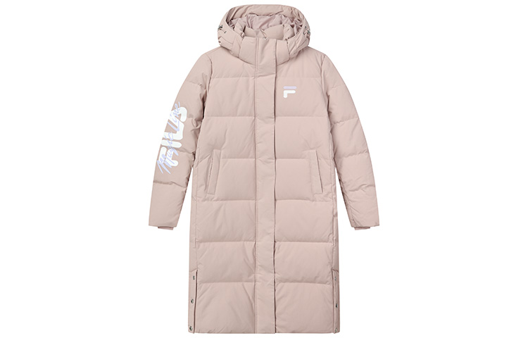 (Women) FILA Embroidered Logo Long Hooded Down Jacket Winter Light Pink. F11W149909F-PK