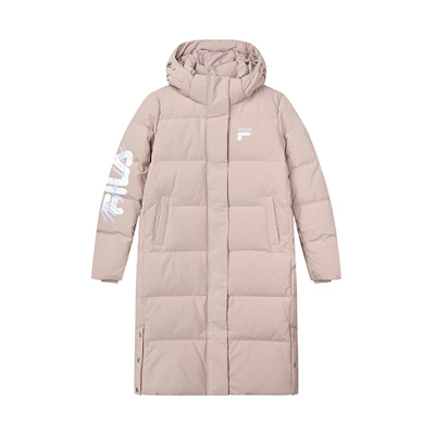 (Women) FILA Embroidered Logo Long Hooded Down Jacket Winter Light Pink. F11W149909F-PK