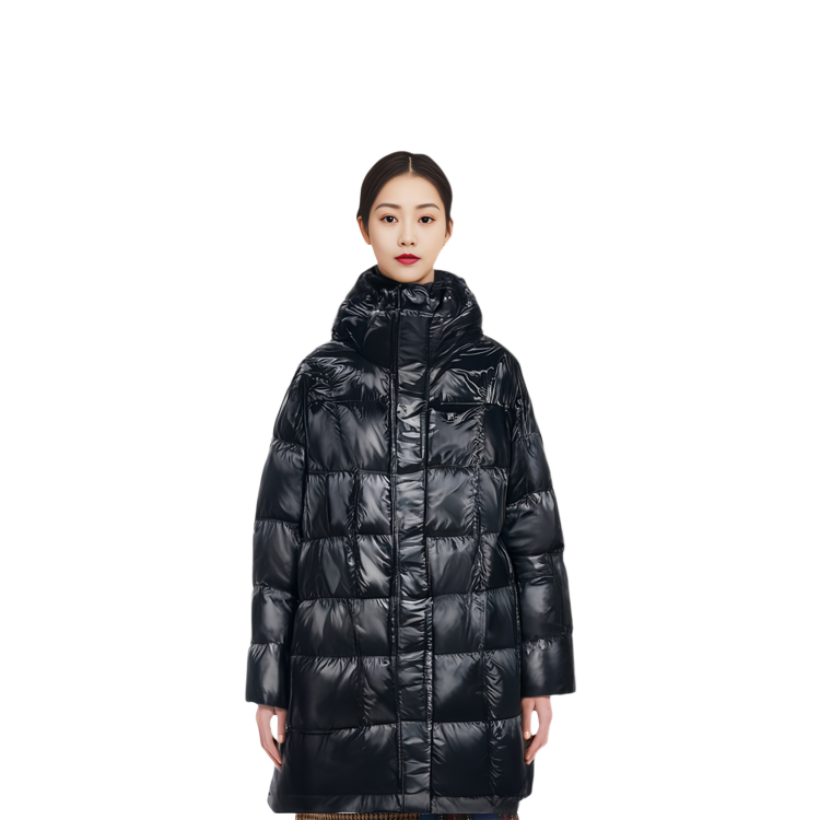 (Women) FILA Emerald  Black Long Hooded Down Jacket Casual and Warm. F11W344924F-BK 圖 4