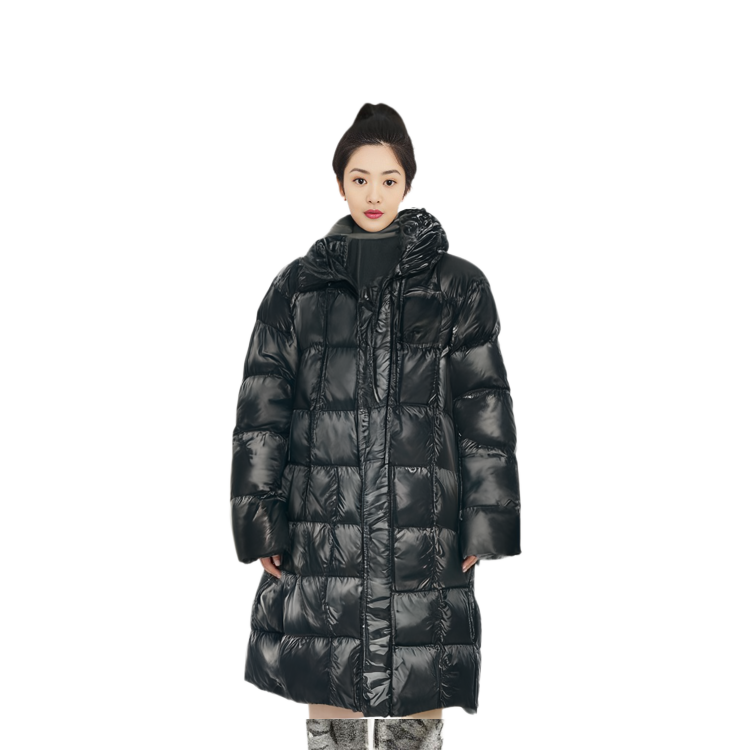 (Women) FILA Emerald  Black Long Hooded Down Jacket Casual and Warm. F11W344924F-BK 圖 5