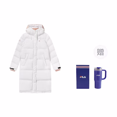 (Women) FILA Fitness Long Down Coat Hoodie Logo Print - Off-White. A11W141916FWT