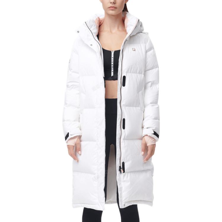 (Women) FILA Fitness Long Down Coat Hoodie Logo Print - Off-White. A11W141916FWT 圖 4