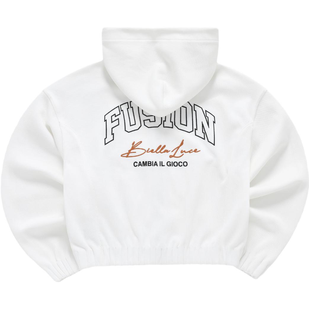 Lookbook (W) FILA FUSION 2023 秋季時尚寬鬆連帽衫 白色 T11W335501F-WT