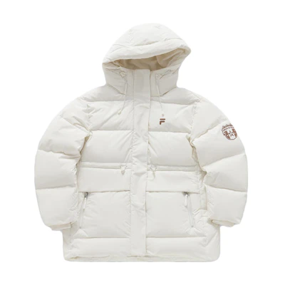 (Women) FILA Fusion 2023 Winter Hooded Down Jacket Fashion Loose Warm Coat. T11W345910F-WT