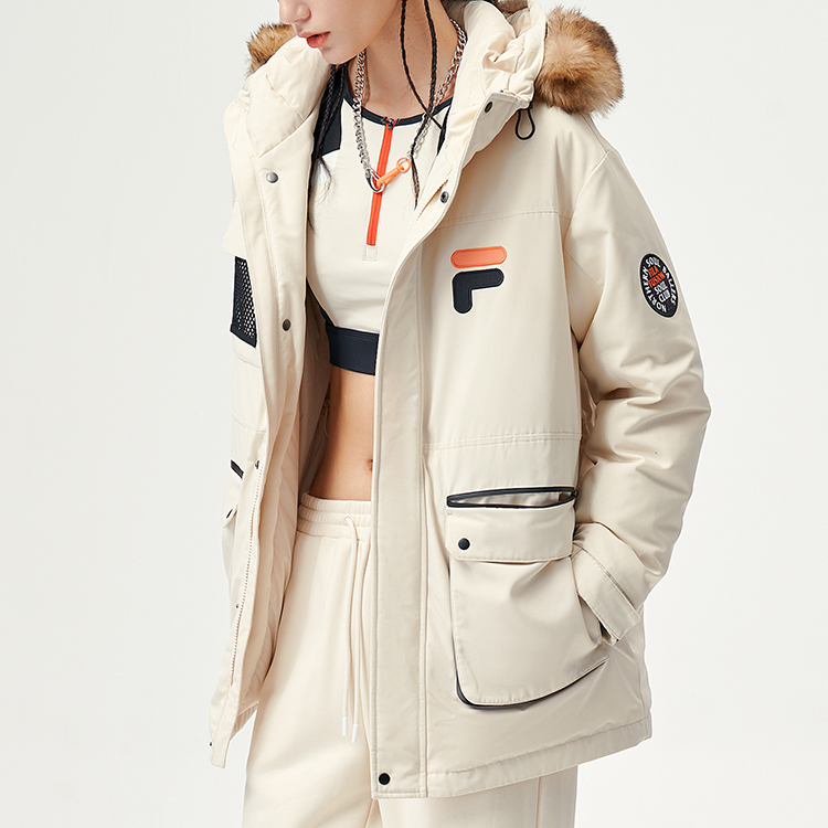 Details for (Women) FILA Fusion  Baseball Series Parka Multi-Pocket Down Jacket Stone Beige T11W145902F-IY