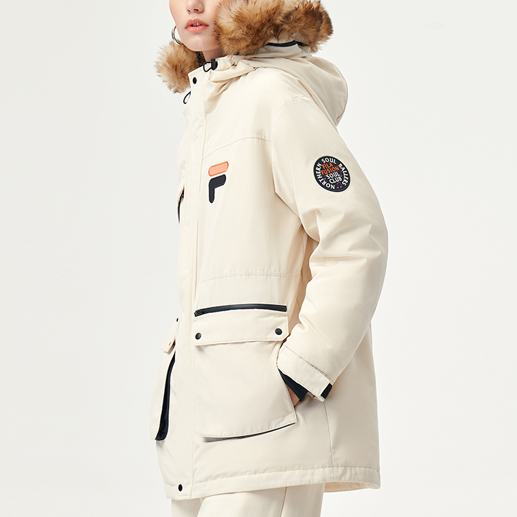 Sizing (Women) FILA Fusion  Baseball Series Parka Multi-Pocket Down Jacket Stone Beige T11W145902F-IY