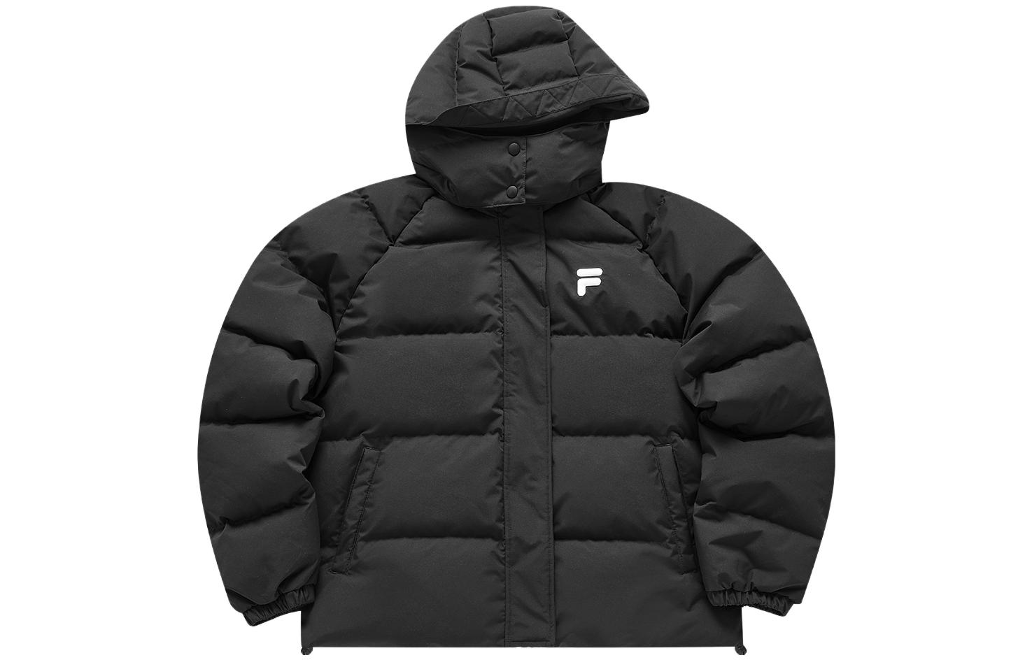 Order (W) 휠라 퓨전 블랙 다운 후드 재킷 겨울 캐주얼 따뜻한 코트. T11W346904FBK