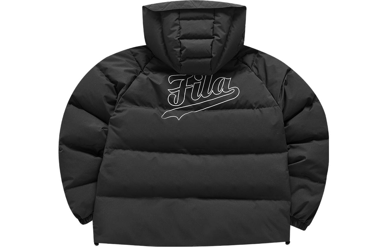 Lookbook (W) 휠라 퓨전 블랙 다운 후드 재킷 겨울 캐주얼 따뜻한 코트. T11W346904FBK