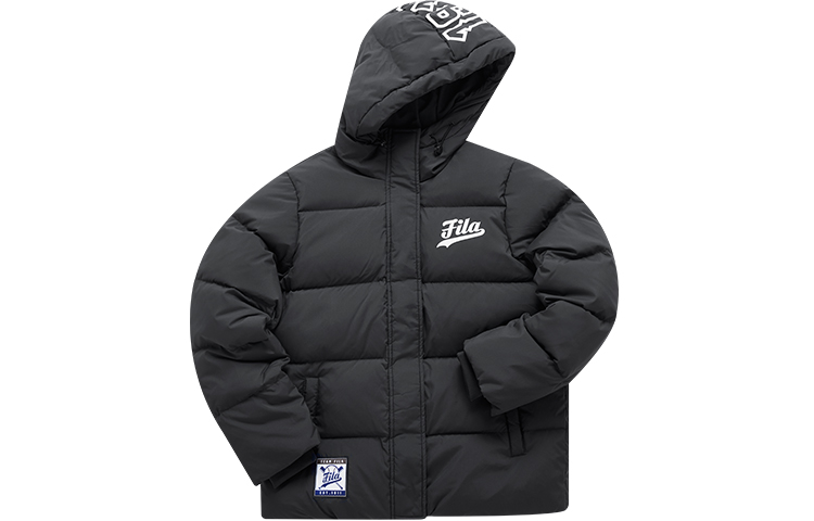 (Women) FILA Fusion  Black Hooded Printed Down Jacket Winter Fashion Warm Wear. T11W042913FBK