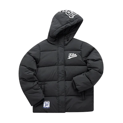 (Women) FILA Fusion Black Hooded Printed Down Jacket Winter Fashion Warm Wear. T11W042913FBK