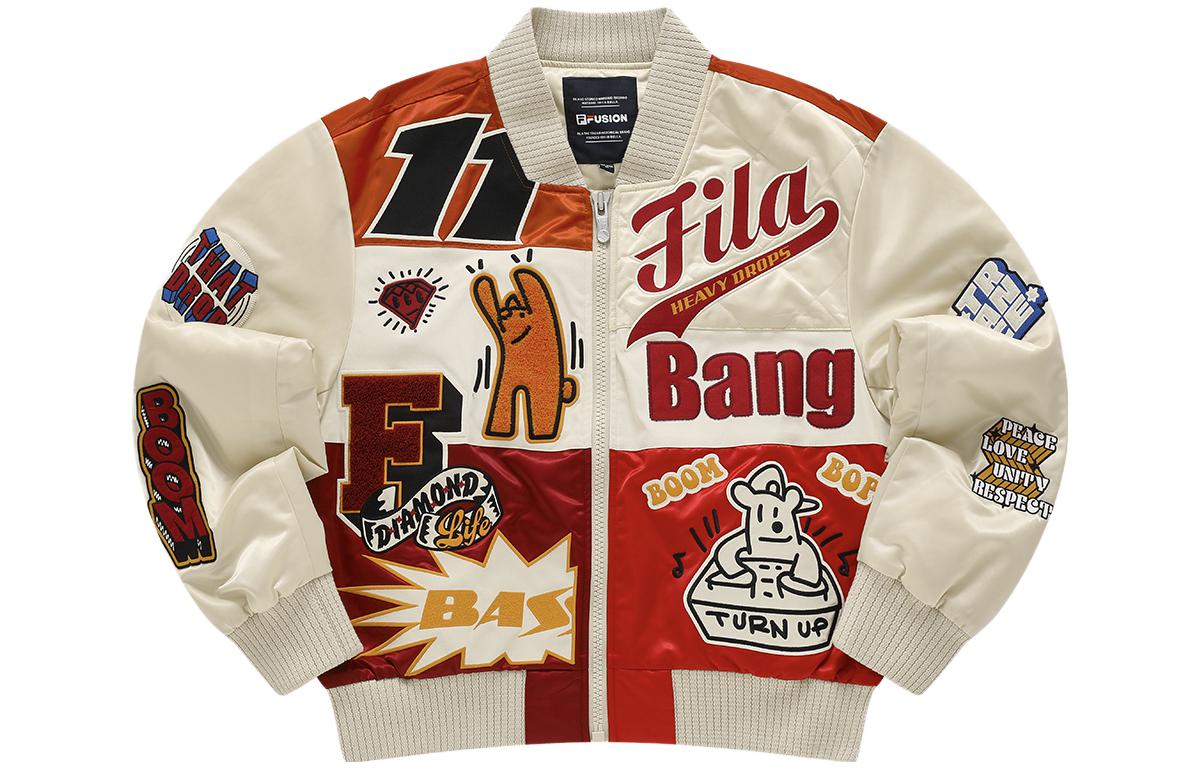 (Women) FILA FUSION  Cartoon Letter Colorblock Loose Baseball Jacket - Khaki. T11W342912F-LK