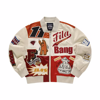 (Women) FILA FUSION Cartoon Letter Colorblock Loose Baseball Jacket - Khaki. T11W342912F-LK