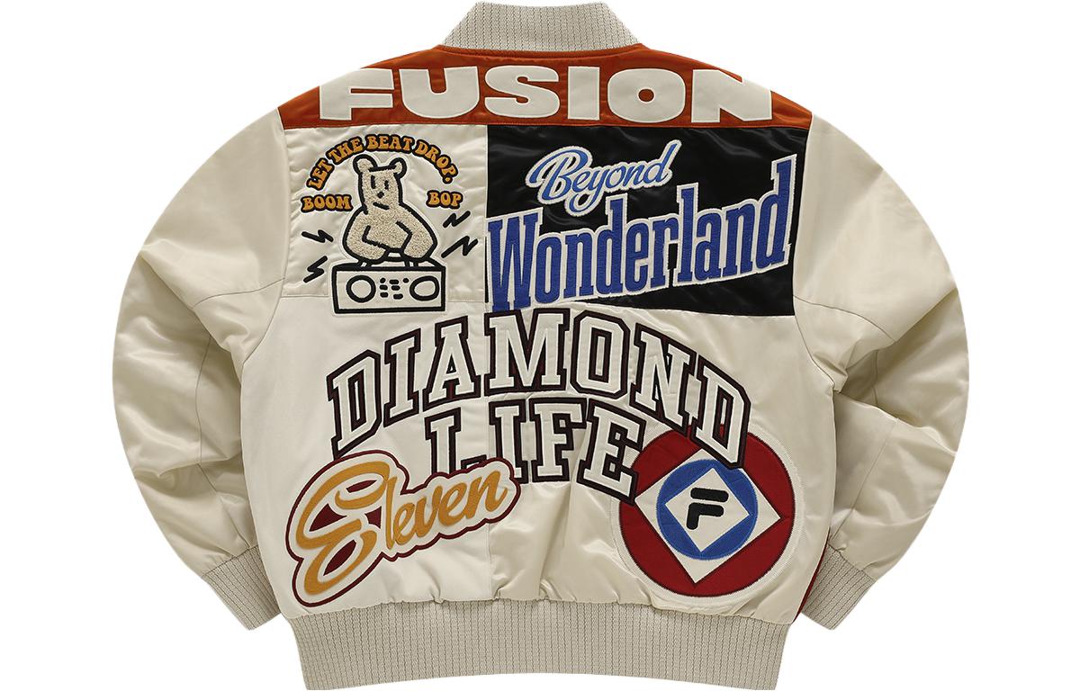 (Women) FILA FUSION  Cartoon Letter Colorblock Loose Baseball Jacket - Khaki. T11W342912F-LK 圖 3