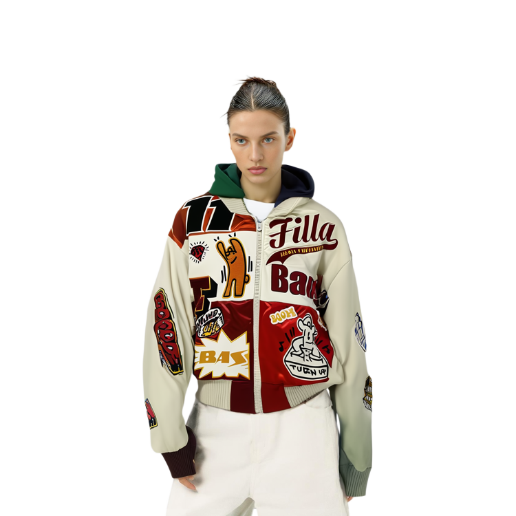 (Women) FILA FUSION  Cartoon Letter Colorblock Loose Baseball Jacket - Khaki. T11W342912F-LK 圖 5