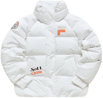 (Women) FILA Fusion Colorblock Letter Puffer Jacket Winter Standard White. T11W145901FWT (Women) FILA Fusion Colorblock Letter Puffer Jacket Winter Standard White. T11W145901FWT
